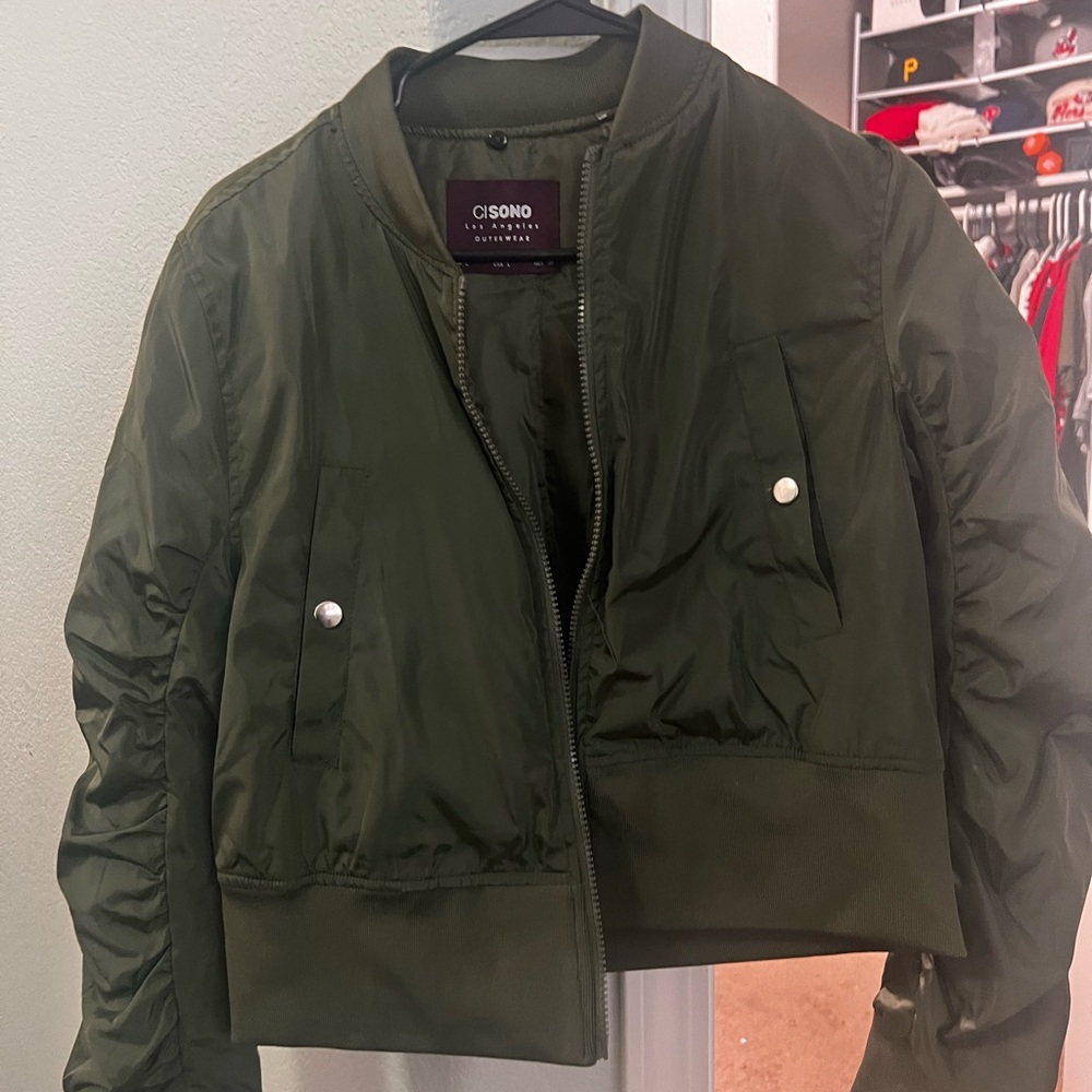 Bomber Jacket Olive Color from Fashion Nova cropped style size L